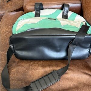 Rareform Maya crossbody tote interio laptop sleeve. repurposed billboard vinyl.